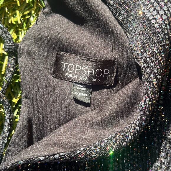 Top Shop Lace Up Back Sparkle Mini Dress Bodycon Glitter Prom Winter Formal Gown - Picture 7 of 11